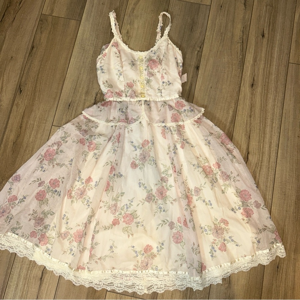 Gunne Sax Floral Dress Fairy Whimsy Romantic Feminine Coquette Lace Trim Size 13 - Picture 5 of 12